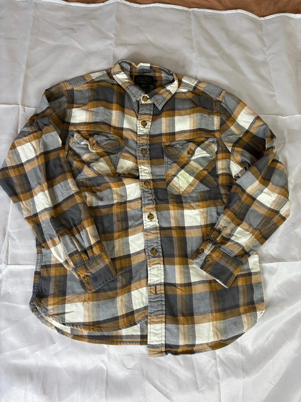 Pendleton Mens Medium Plaid Flannel Shirt Gray Brown Tan Workwear L/S
